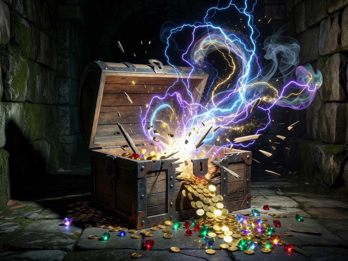 Reward chest bursting with magical energy